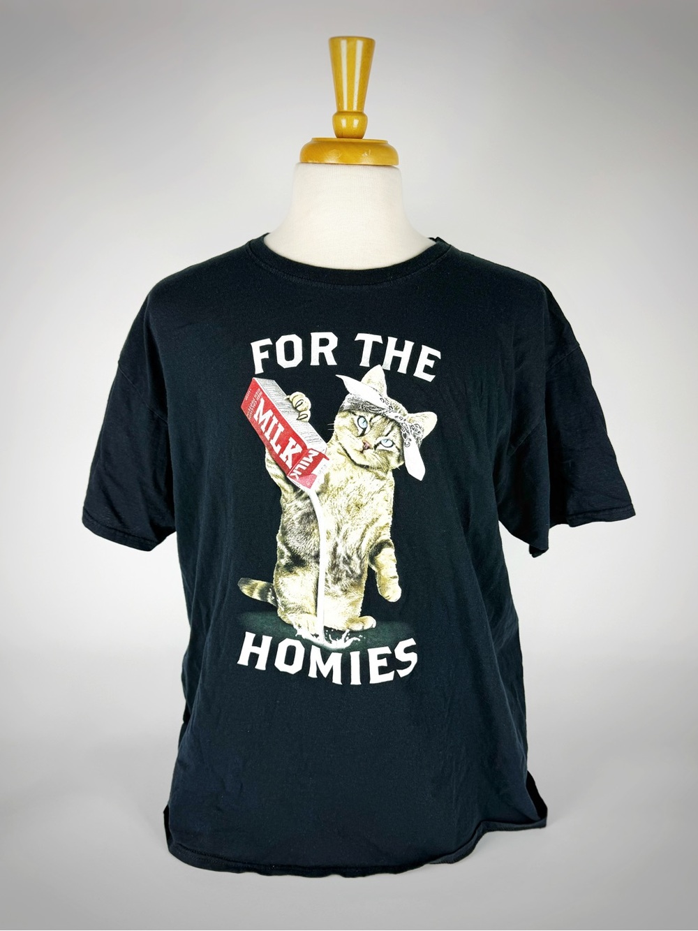 “For the Homies” Fruit of the Loom Black Tupac Cat Rapper Graphic Tee